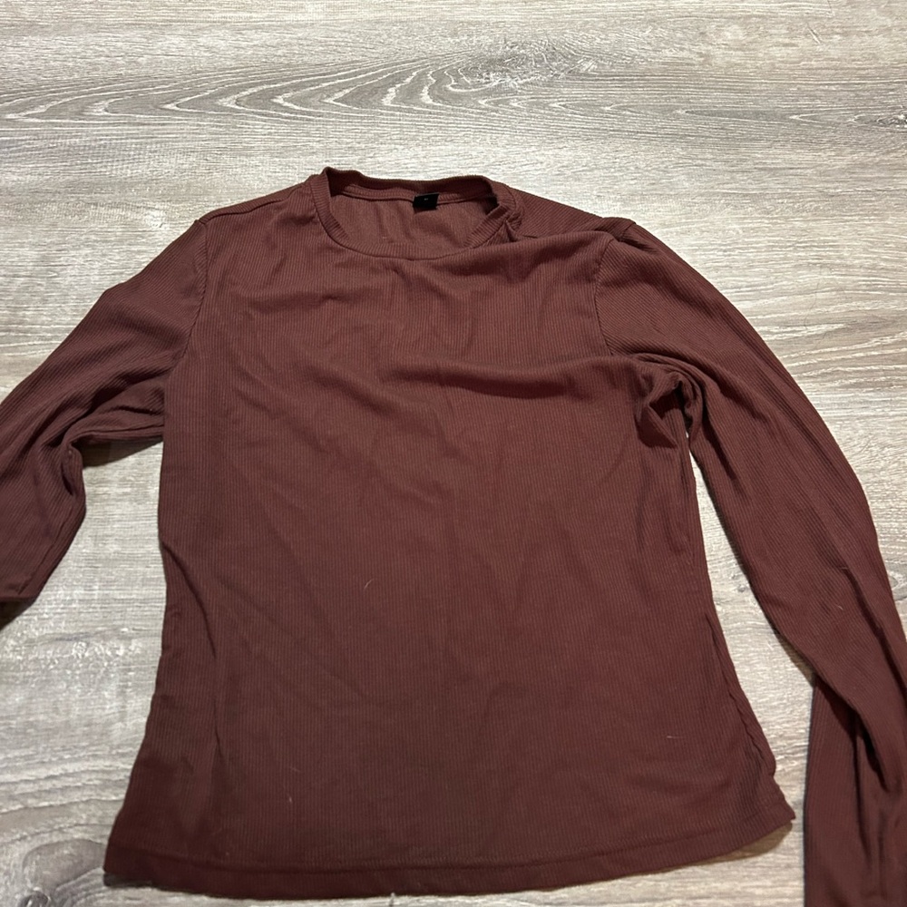 SHEIN Chocolate Ribbed Long Sleeve Top